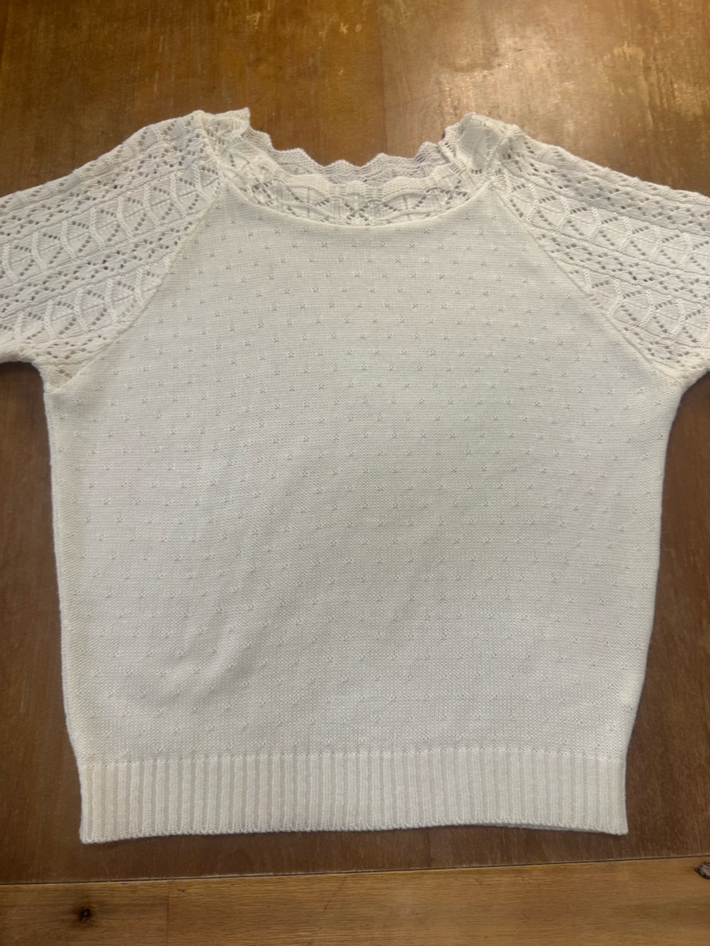 Cream Knit Crochet-Sleeve Women's Top